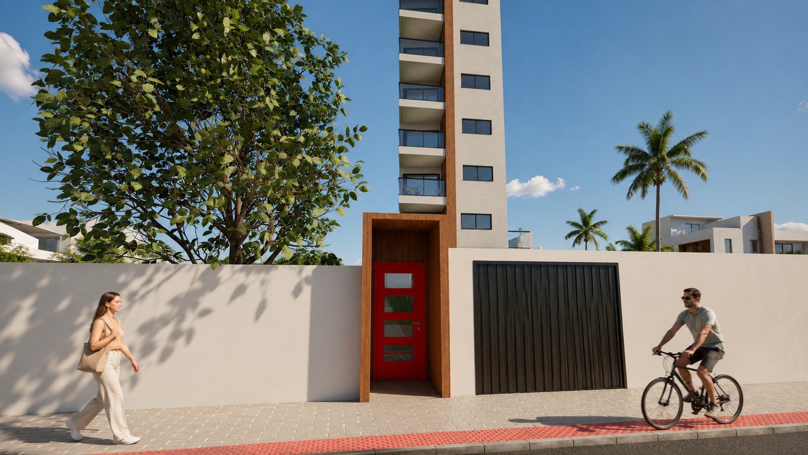Muro da rua com porta vermelha